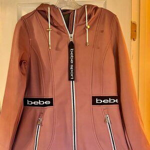 Women's Bebe Sport Softshell Hooded Jacket Coat in Pinkish-Mauve Size M